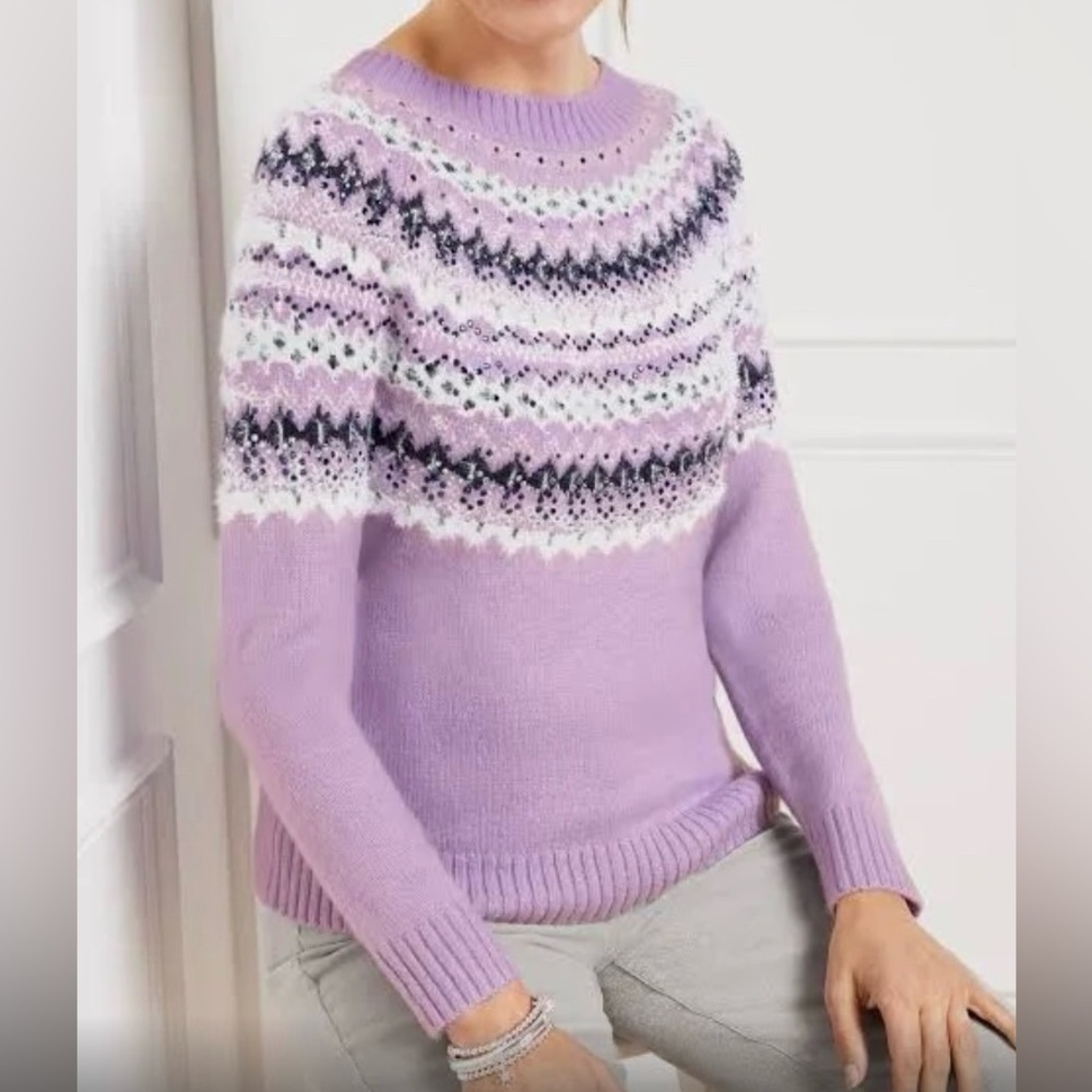 NWT Talbots' Lavender Fair Isle Crew Neck Sweater, S